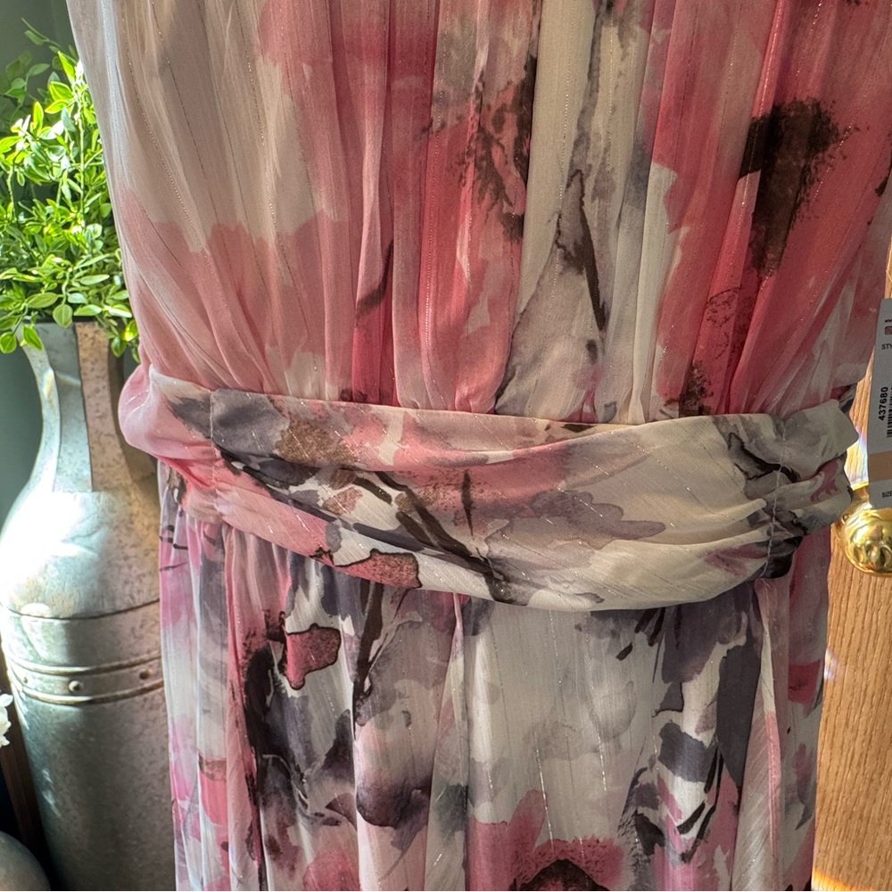 R & M Richard’s Watercolor Floral Sleeveless Maxi Dress Pink/gray EUC  Size 14W - Picture 3 of 12